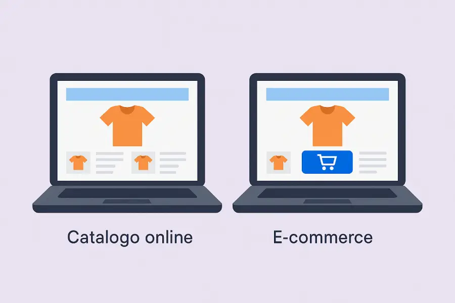 O catálogo online é uma vitrine digital simples e prática.
A loja virtual é uma plataforma completa de vendas.